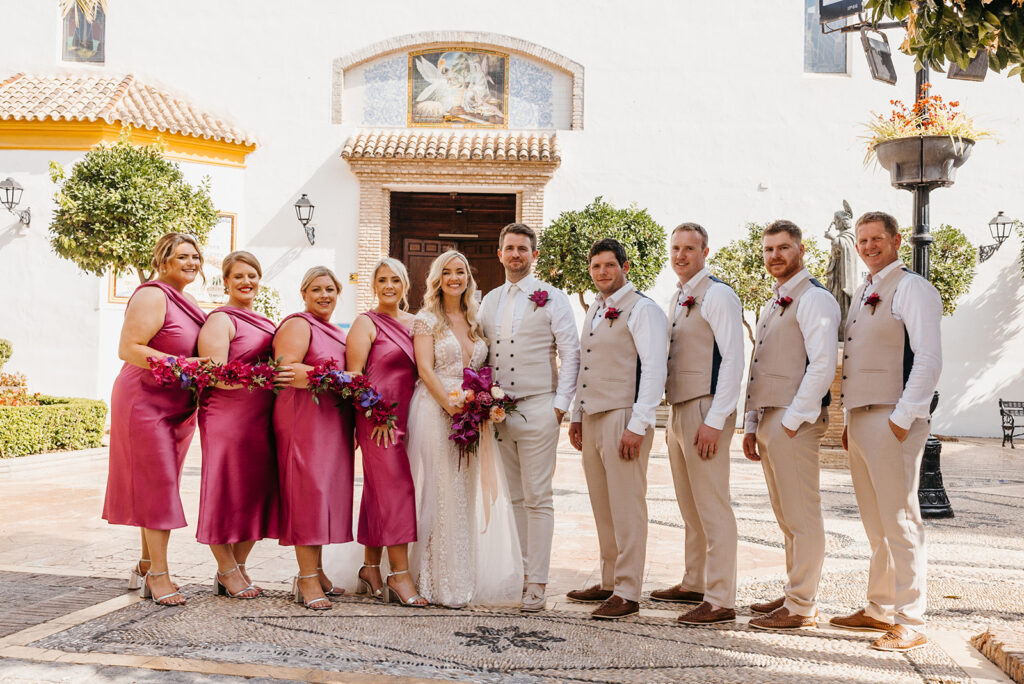 hot pink bridesmaid gowns